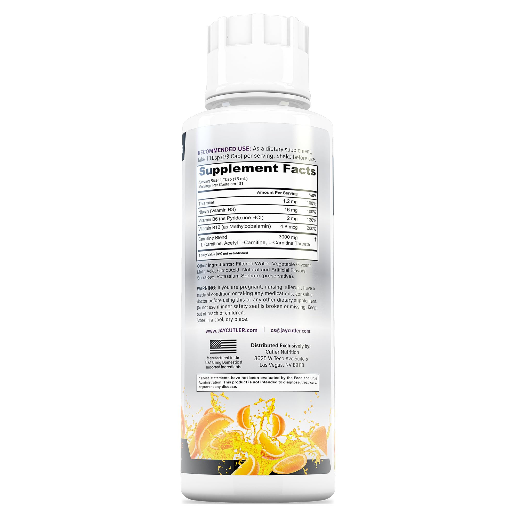 Cutler Nutrition Liquid L-Carnitine Fat Burner Supplement with Acetyl L-Carnitine & L-Carnitine Tartrate - Fat Burner Formula for Optimal Absorption
