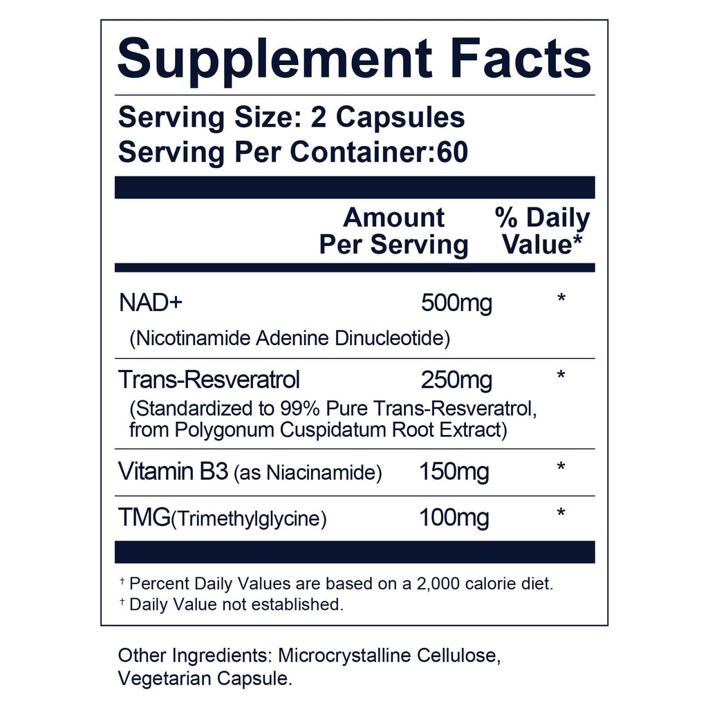UltraViat NAD+ Supplement 1000mg, Premium NAD+ & Resveratrol Complex for Energy & Anti Aging - 120 Capsules UltraViatBuy Supplements Australia