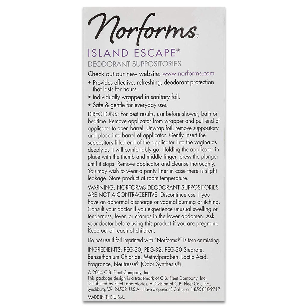 Norforms Feminine Deodorant Suppositories, Long Lasting Odor Control, Island Escape Scent, 12 Count NorformsBuy Supplements Australia