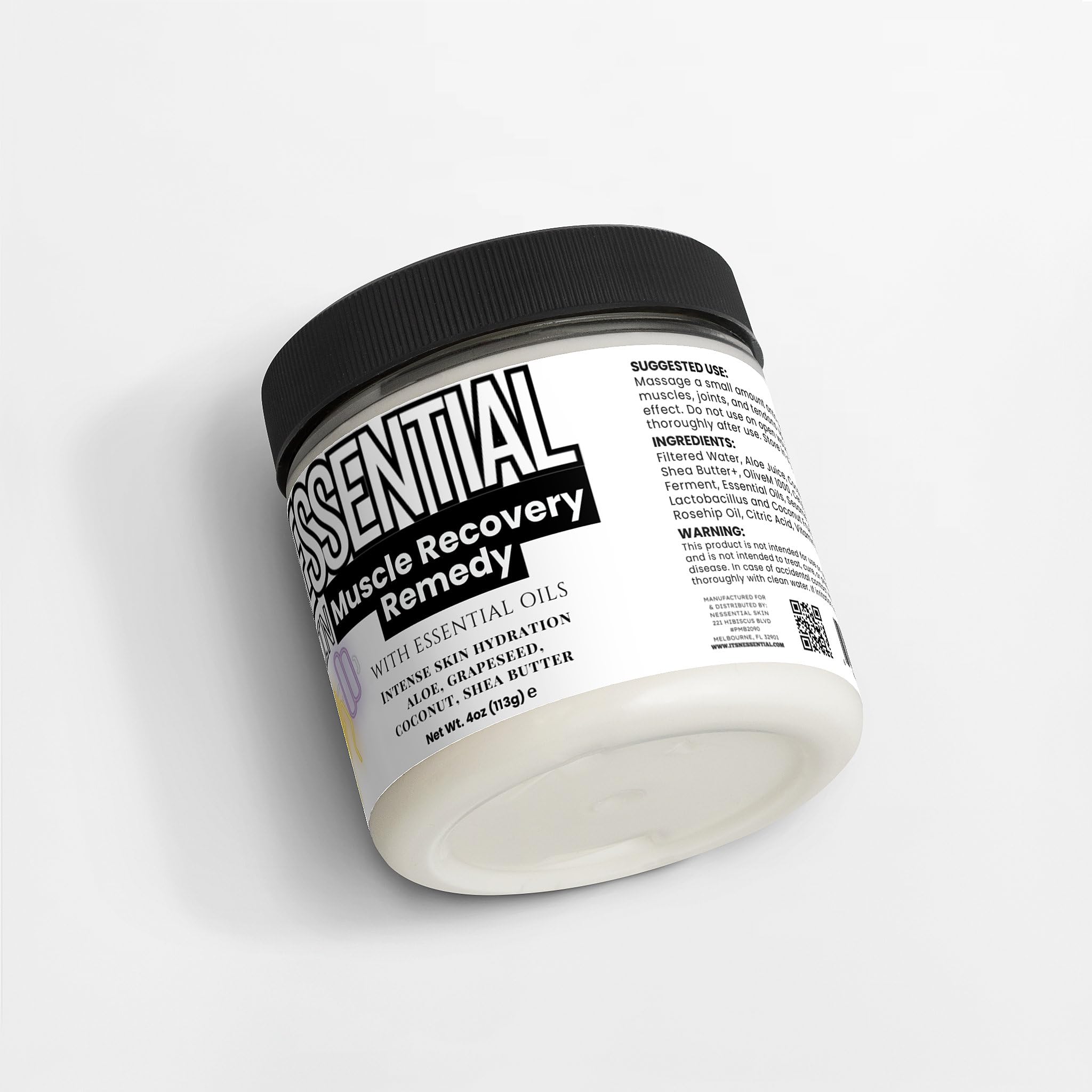 Nessential Skin Muscle Recovery Remedy with Essential Oils, Intense Hydration Cream, Natural Ingredients, Aloe, Grapeseed, Coconut, Shea Butter, 4 oz Nessential SkinBuy Supplements Australia