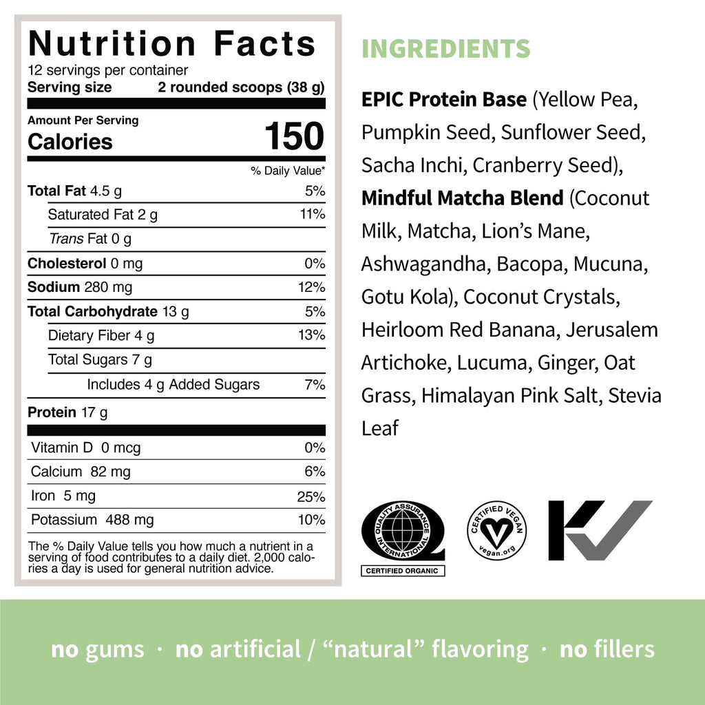 Sprout Living Epic Protein, Plant Based Protein & Superfoods Powder, Mindful Matcha Sprout LivingBuy Supplements Australia