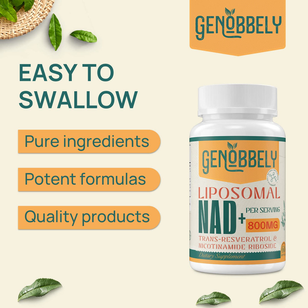 GENOBBELY 800 mg Liposomal NAD+ Supplement with Nicotinamide Riboside 200 mg, Trans-Resveratrol 100 mg - True NAD Supplement for DNA Repair, Healthy Aging, Brain Function - 60-Day Supply GENOBBELYBuy Supplements Australia
