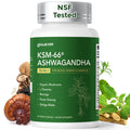 GlowEver KSM-66 Ashwagandha Supplements with L-Theanine Moringa Organic Mushrooms Complex Ginseng Ginkgo Biloba - Mood & Energy Support, Cortisol Manager, Immune Support, 60 Vegan Capsules GlowEverBuy Supplements Australia