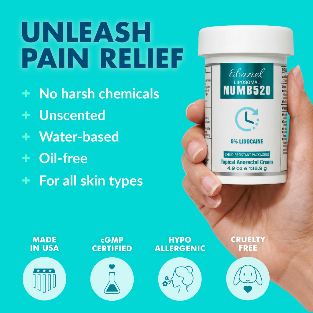 Ebanel 5% Lidocaine Numbing Cream, Pain Relief Burn Itch Cream, Maximum Strength Topical Anesthetic with Allantoin, Vitamin E for Local and Anorectal Uses, Hemorrhoid Treatment, 4.9 Oz Gosupps WWW buy supplements Au