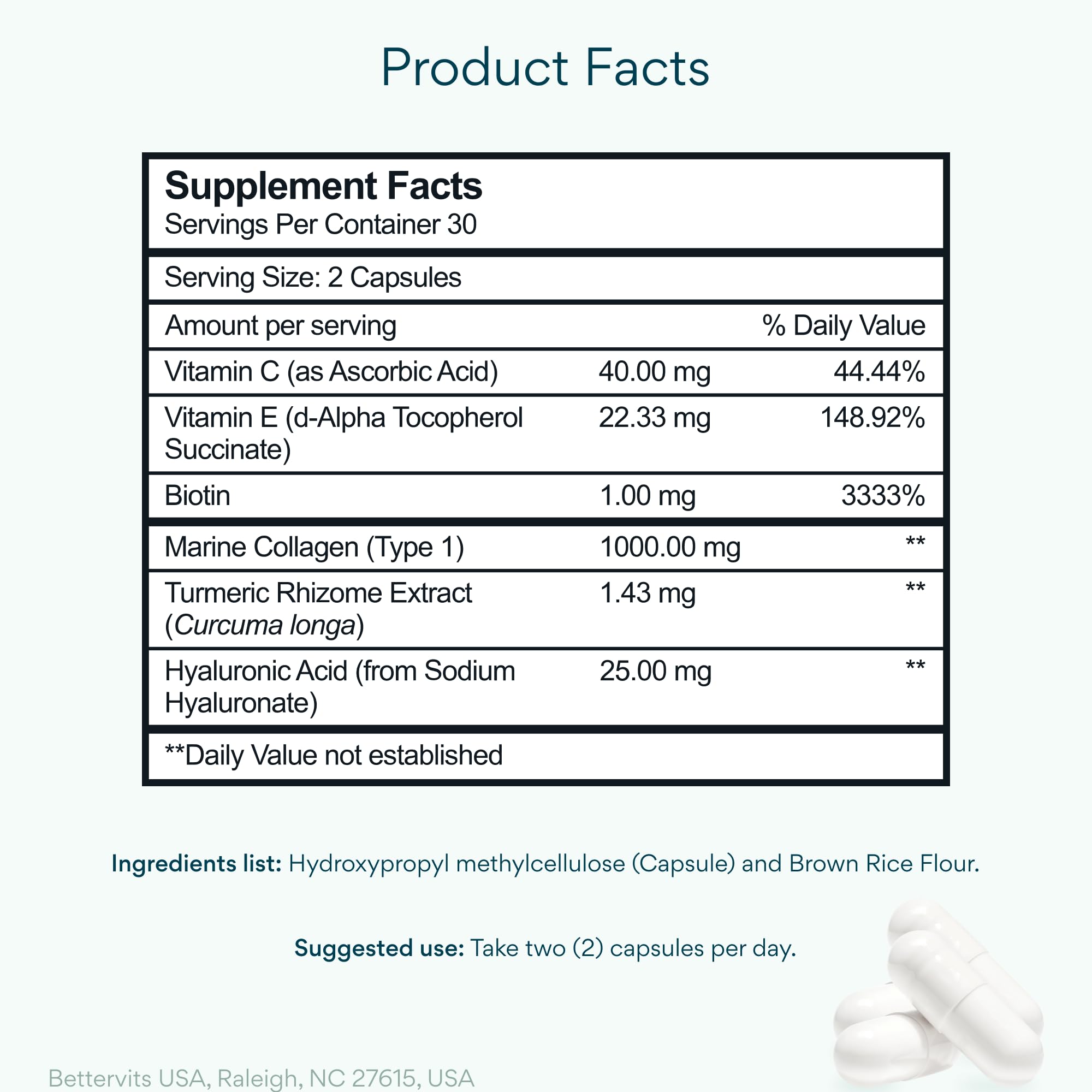 Bettervits Collagen Peptides Complex with Hyaluronic Acid & Turmeric | Hydrolyzed Marine Collagen Supplements for Women & Men | Collagen with Vitamin C for Skin, Hair, Nails & Joints – 60 Capsules Bettervits buy supplements Au