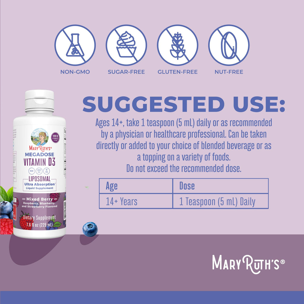 MaryRuth Organics Megadose Vitamin D3 Liposomal | Vitamin D 4000 IU | Ultra Absorption | Immune Support for Adults | Bone Health | VIT D3 | Vegan | Sugar Free | Gluten Free | Non-GMO | 45 Servings MARYRUTH'SBuy Supplements Australia