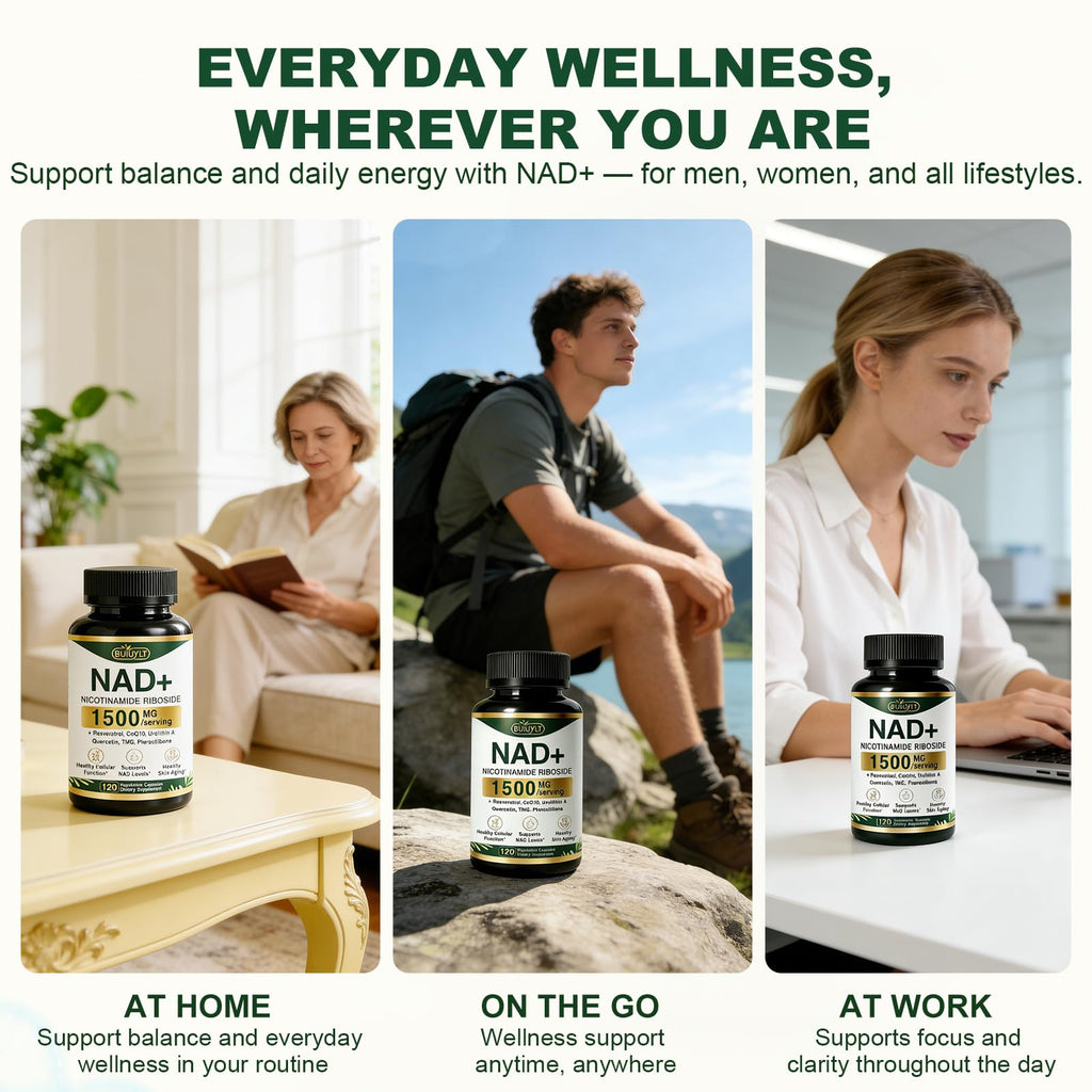 BUIUYLT NAD+ Supplement 1500mg, NR NMN Replacement with Resveratrol, Urolithin A, CoQ10 & Quercetin for Cellular Energy, Healthy Aging & Stamina for Women & Men - 120 Capsules BUIUYLTBuy Supplements Australia