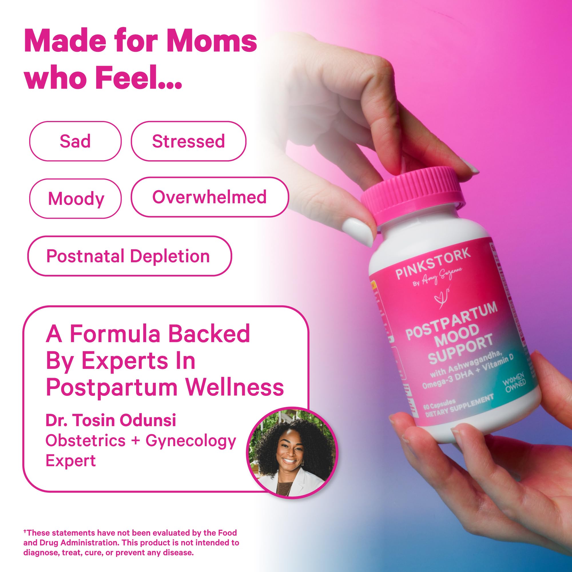 Pink Stork Postpartum Mood Support - Postnatal Hormone Balance for Women - Breastfeeding Friendly - Stress & Cognitive Support, New Mom Essentials - Ashwagandha, Chamomile, & Vitamin D, 60 Capsules Pink StorkBuy Supplements Australia