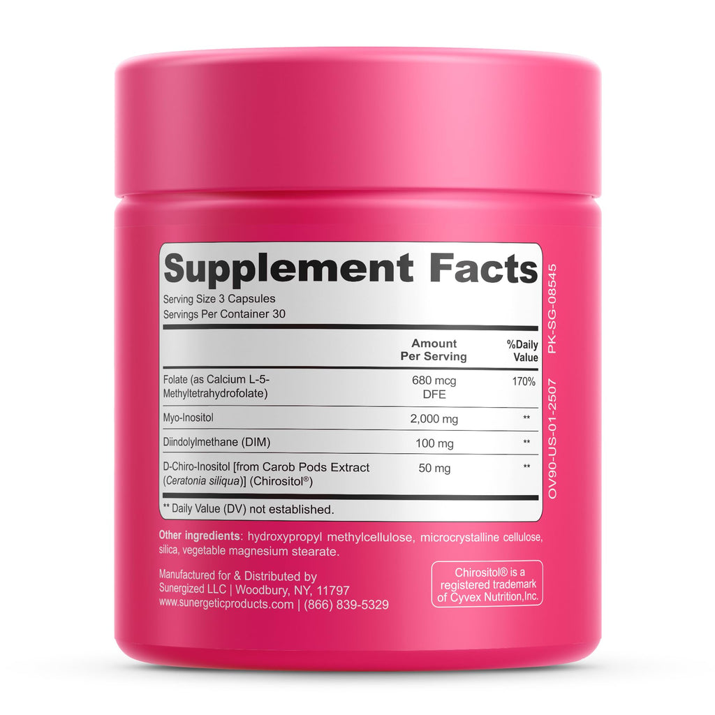 Premium Ovarian Health Support Supplement – Hormone Balance, Ovulation & Cycle Regularity - Myo-Inositol & D-Chiro Inositol Supplement for Women – 40:1 Inositol Ratio With Folate & DIM – 90 Capsules SunergeticBuy Supplements Australia