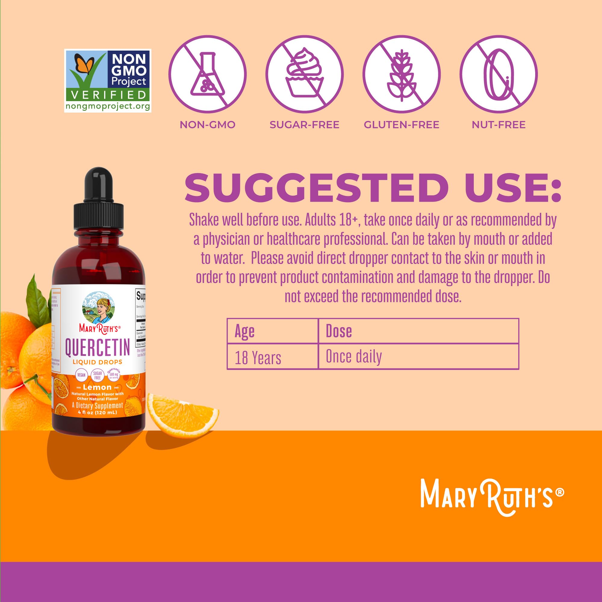 MaryRuth Organics Quercetin Liquid Drops | Sugar Free | 500mg for Adults 18 & Over | Cardiovascular Health for Adults | Bioflavonoid | Vegan | Non-GMO | Gluten Free | 4 Fl Oz MARYRUTH'SBuy Supplements Australia