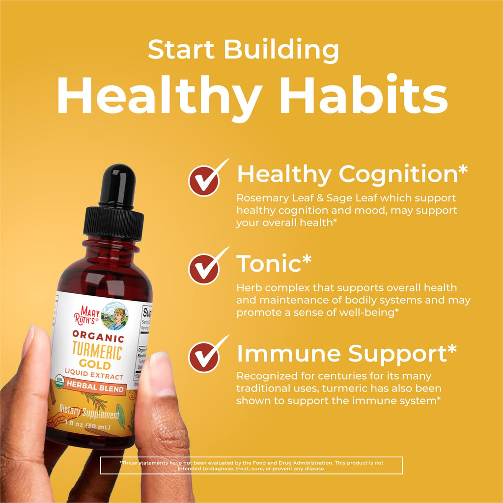 MaryRuth Organics USDA Turmeric Gold Liquid Drops | Herbal Blend | Turmeric Curcumin | Black Pepper | Cassia Cinnamon Bark | Ginger Root | Immune Support | Non-GMO Project Verified | Vegan | 1oz MARYRUTH'SBuy Supplements Australia