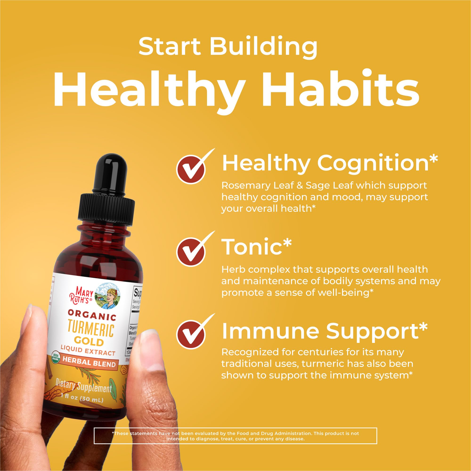MaryRuth Organics USDA Turmeric Gold Liquid Drops | Herbal Blend | Turmeric Curcumin | Black Pepper | Cassia Cinnamon Bark | Ginger Root | Immune Support | Non-GMO Project Verified | Vegan | 1oz MARYRUTH'SBuy Supplements Australia