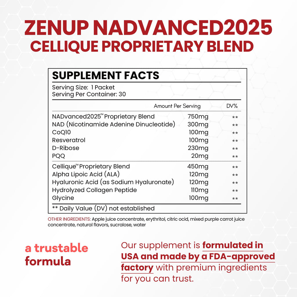 ZenUP Liquid NAD, Extra Strength 1,200mg NAD+ Supplement with CoQ10, Resveratrol, D-Ribose & PQQ for Men & Women, Natural NAD+ Stick for Anti-Aging, Energy, Focus - 30 Packets ZenUPBuy Supplements Australia