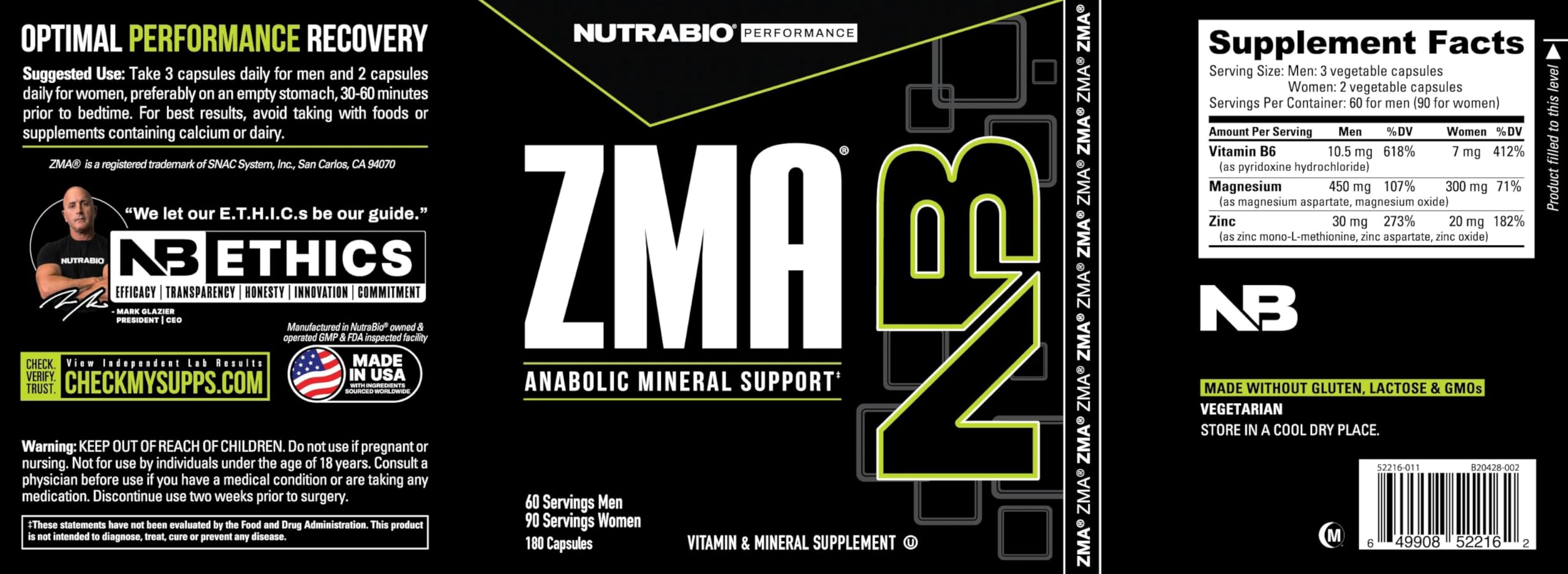 NutraBio ZMA Supplements for Men & Women- Zinc Magnesium Supplements to Support Hormone Levels, Peak Performance, Sleep, Muscle Recovery, Immune Health, 180 Ct. NutraBioBuy Supplements Australia