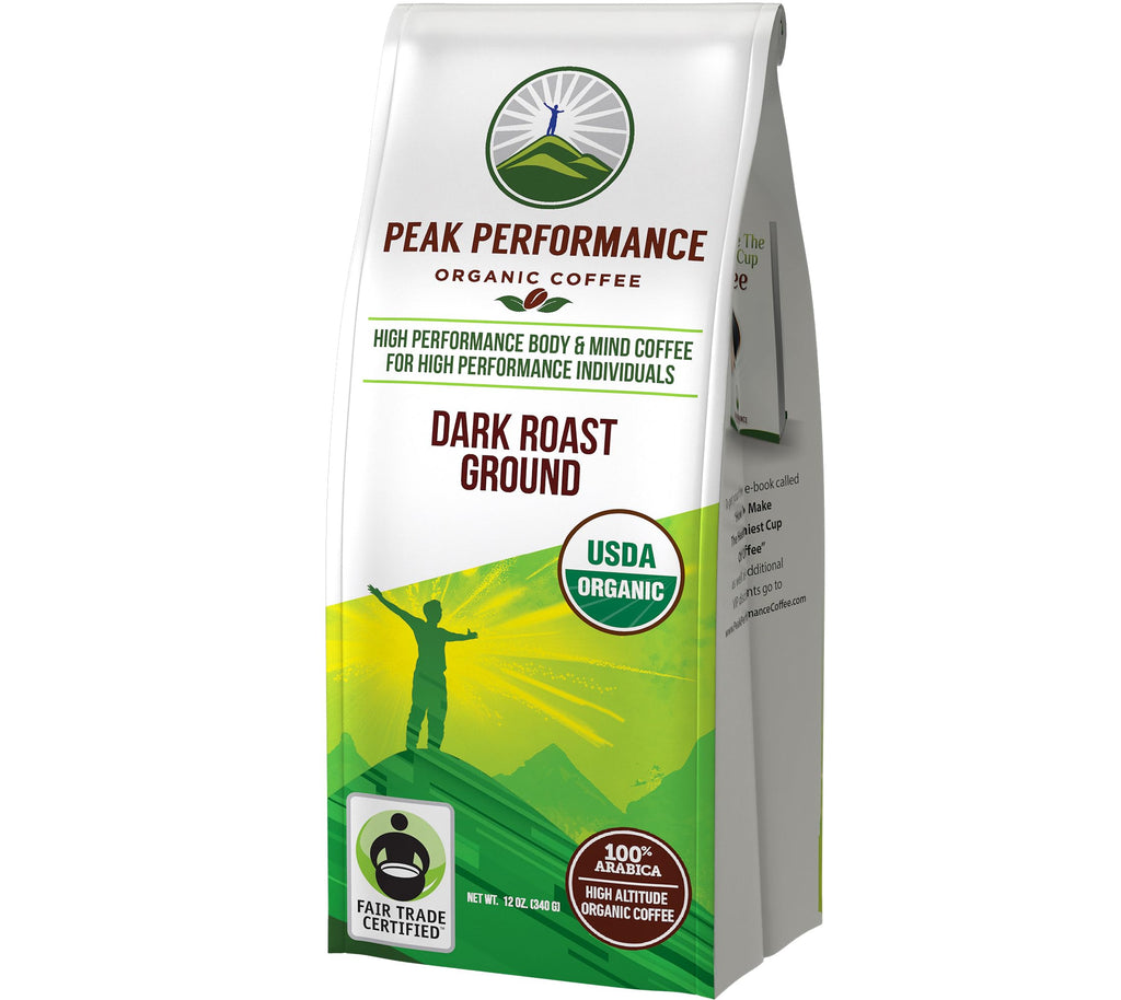 Peak Performance High Altitude Organic Coffee - Fair Trade, Low Acid, Non GMO, and Beans Full of Antioxidants - Dark Roast Smooth Tasting USDA Certified Organic Ground Coffee Bag 12 oz Peak PerformanceBuy Supplements Australia