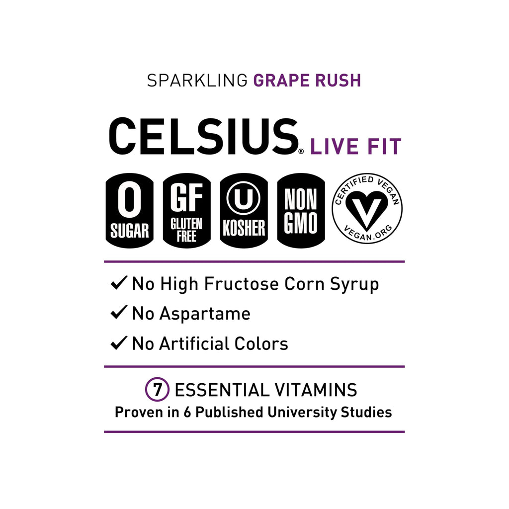 CELSIUS Sparkling Grape Rush, Functional Essential Energy Drink 12 Fl Oz (Pack of 12) CELSIUSBuy Supplements Australia
