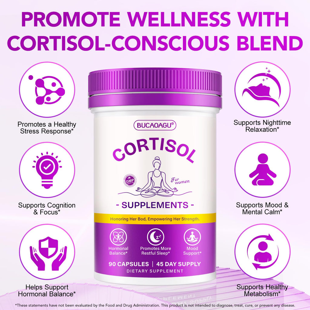 BUCAOAGU Cortisol Supplements for Women - Cortisol Reducer & Stress Support - Magnolia Bark, Rhodiola Rosea, Holy Basil, Magnesuim, Phosphatidylserine - Hormone Balance & Mood, Focus, Sleep Support BUCAOAGUBuy Supplements Australia