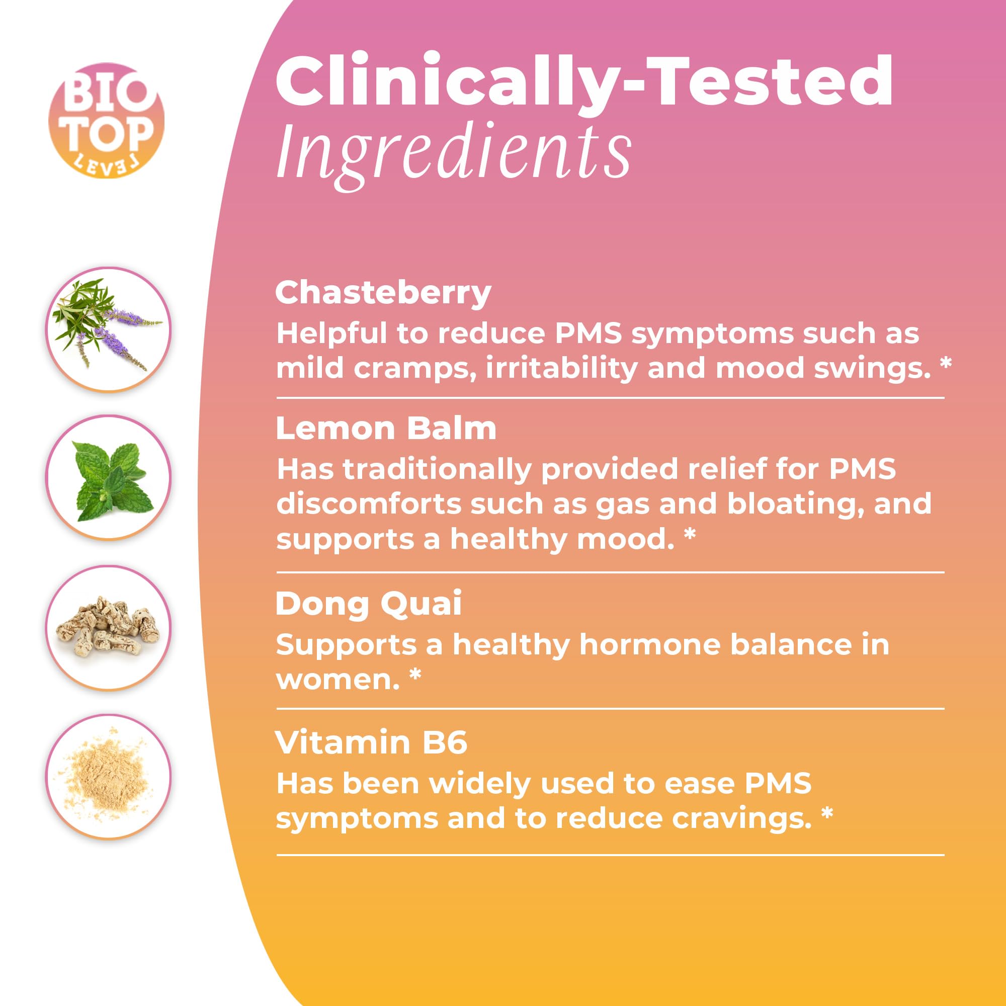 BIOTOPLEVEL PMS Support Supplement for Women & PMS Relief, Hormone Balance & Menstrual Period Relief for Cramps, Bloating & Mood Swings with Chasteberry, Vitamin B6, Lemon Balm, Dong Quai, 30 Count BIOTOPLEVELBuy Supplements Australia