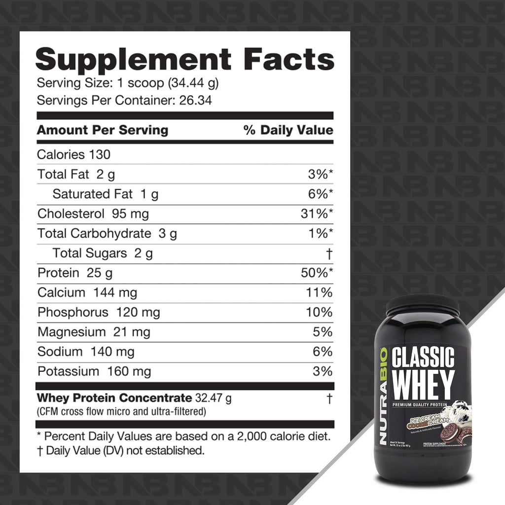 NutraBio Classic Whey Protein Powder- 25G of Protein Per Scoop - Ice Cream Cookie NutraBioBuy Supplements Australia