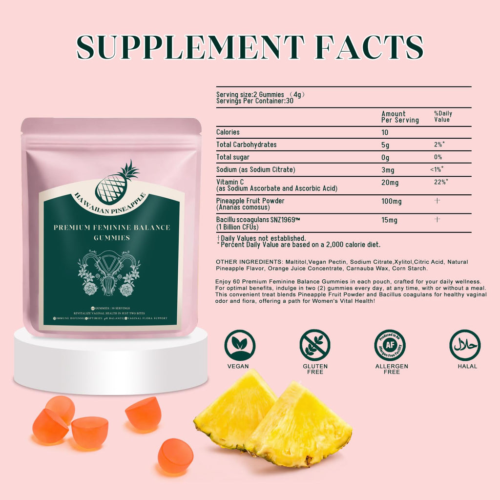 KLKIT Premium Feminine Balance Gummies, Pineapple Vaginal Probiotics for Women, pH Balance Feminine Gummies for Immune Support, Vegan & Gluten Free, 60 Count (30 Servings) KLKITBuy Supplements Australia