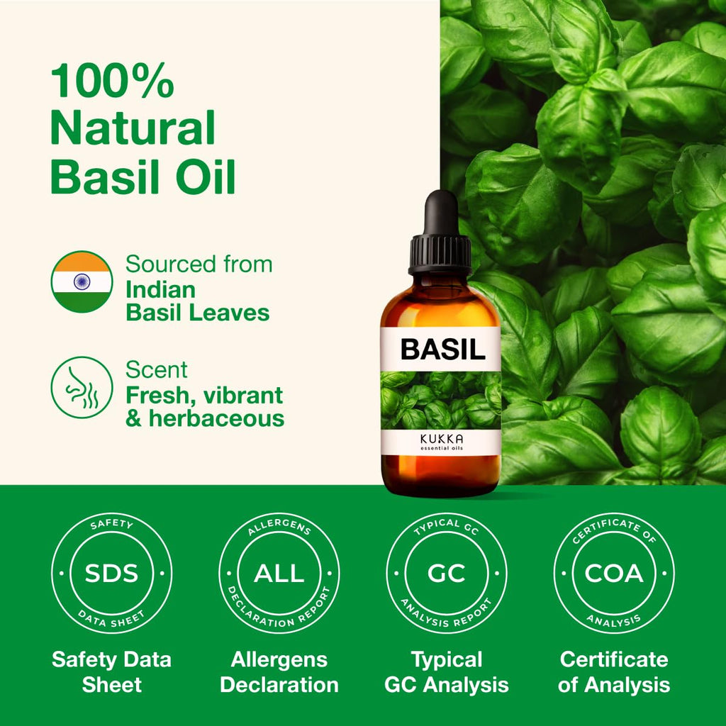 Kukka Basil Essential Oil for Diffusers - Basil Essential Oil for Skin - Basil Oil for Aromatherapy, Skin, Fragrance KUKKA essential oilsBuy Supplements Australia