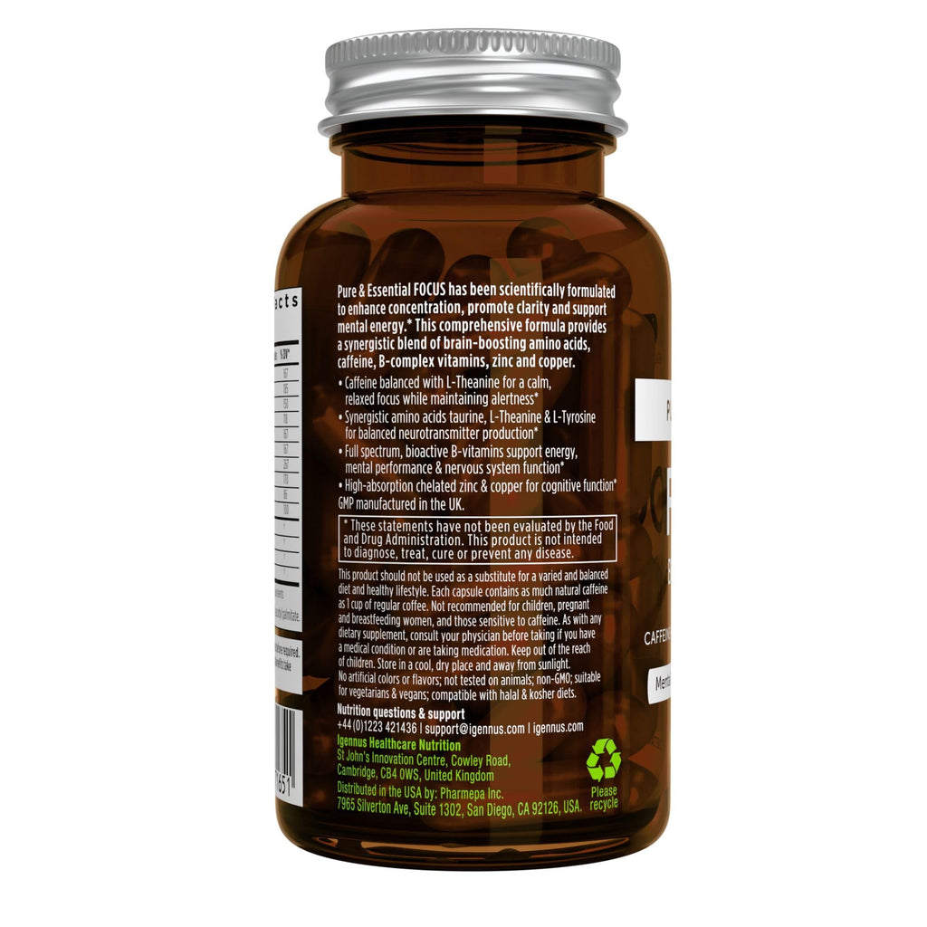 Igennus Focus - Nootropic with 200mg Natural Caffeine, Methylated B Vitamins, L-Theanine, Taurine, L-Tyrosine, Clean Energy, Brain Booster & Cognitive Performance, Non Jittery, 60 Capsules Igennus Healthcare NutritionBuy Supplements Australia