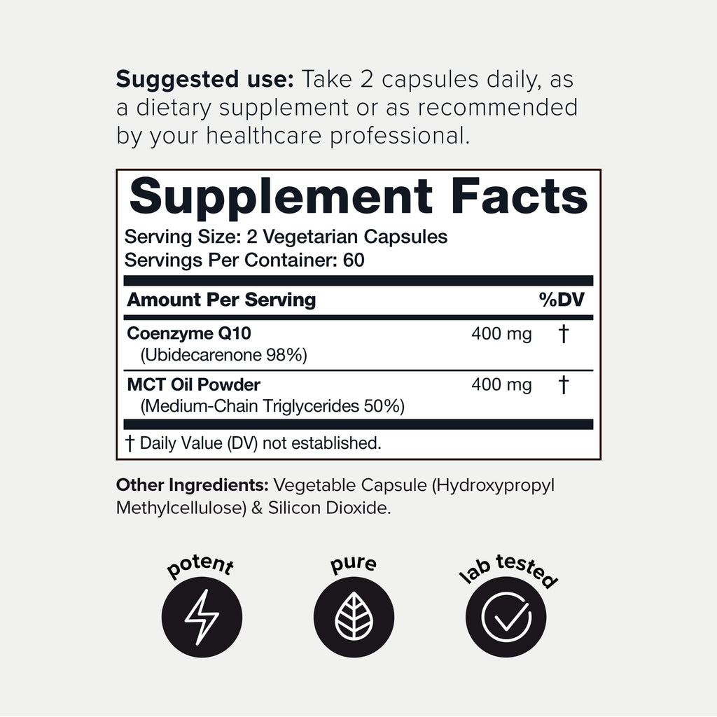 Ultra High Purity CoQ10 400mg - 98% Purified Third-Party Tested CoQ10 Supplement ToniiqBuy Supplements Australia