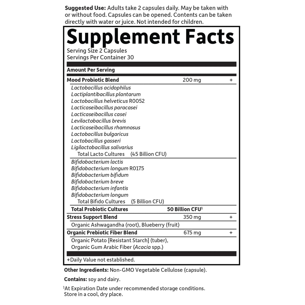Garden of Life Probiotics Mood+ Dr Formulated Acidophilus Probiotic Supplement - Promotes Emotional Well-Being, Relaxation and Digestive Balance - Ashwagandha for Stress Management, 60 Veggie Caps Garden of LifeBuy Supplements Australia