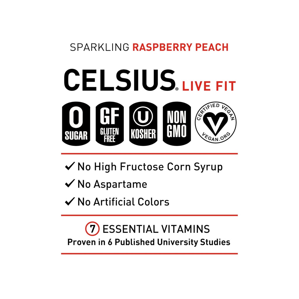 CELSIUS Sparkling Raspberry Peach, Functional Essential Energy Drink 12 Fl Oz (Pack of 12) CELSIUSBuy Supplements Australia