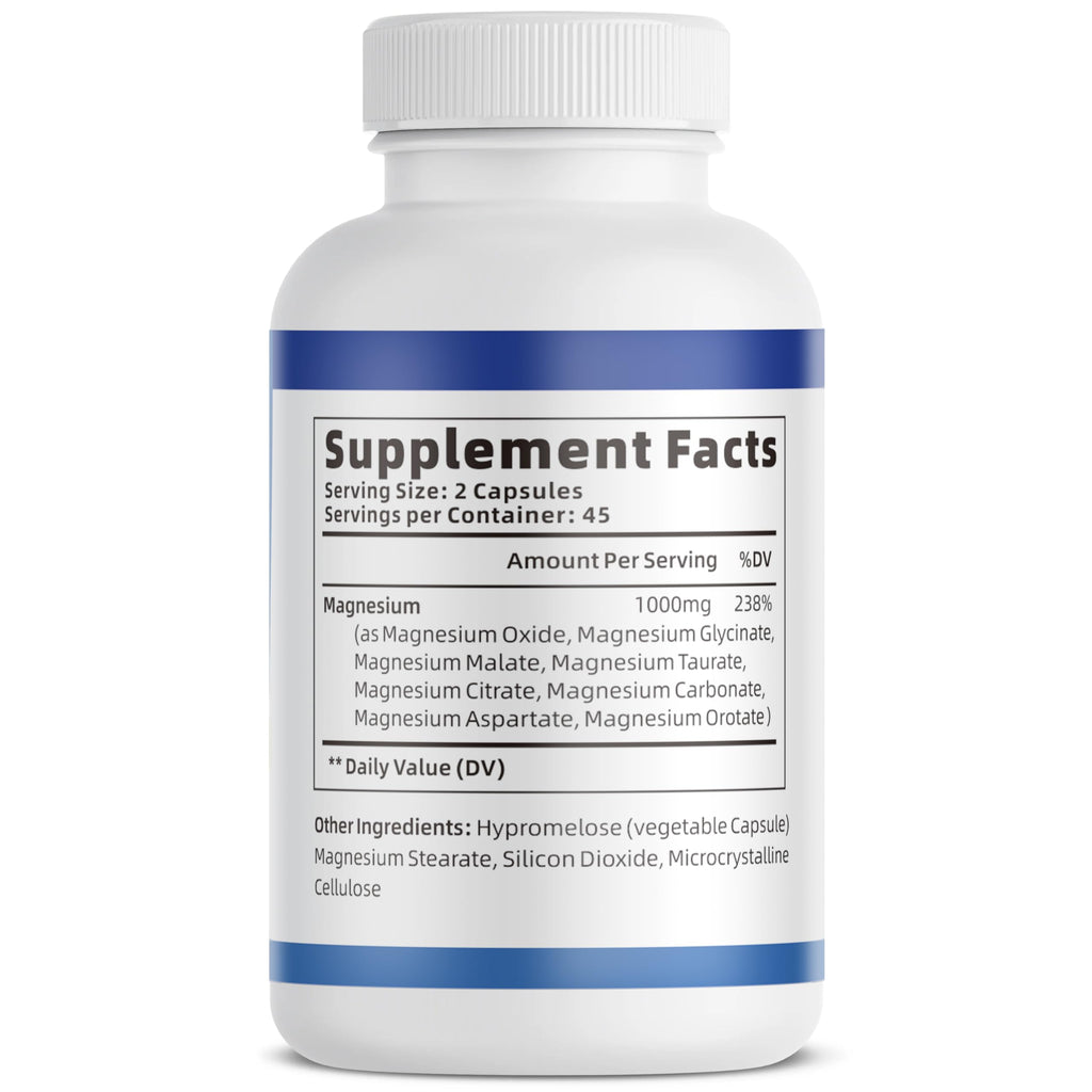 1000mg Magnesium Complex for Women & Men*, 8 Elemental with Magnesium Glycinate, Citrate, Malate, Taurate, Oxide, Carbonate, Aspartate, Orotate for Bones, Muscle