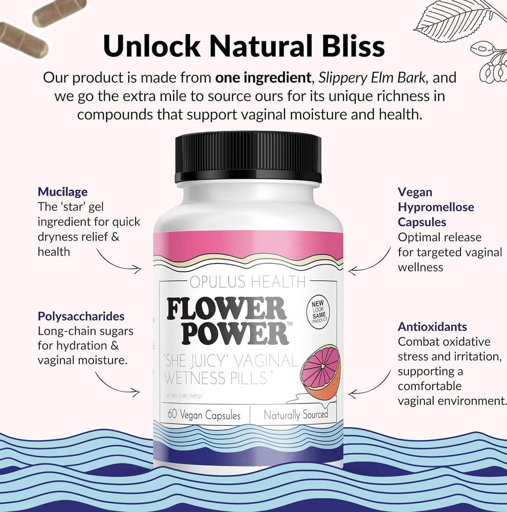 Flower Power ‘She Juicy’ Supplement for Vaginal Health | Slippery Elm Bark | Feminine Flower PowerBuy Supplements Australia