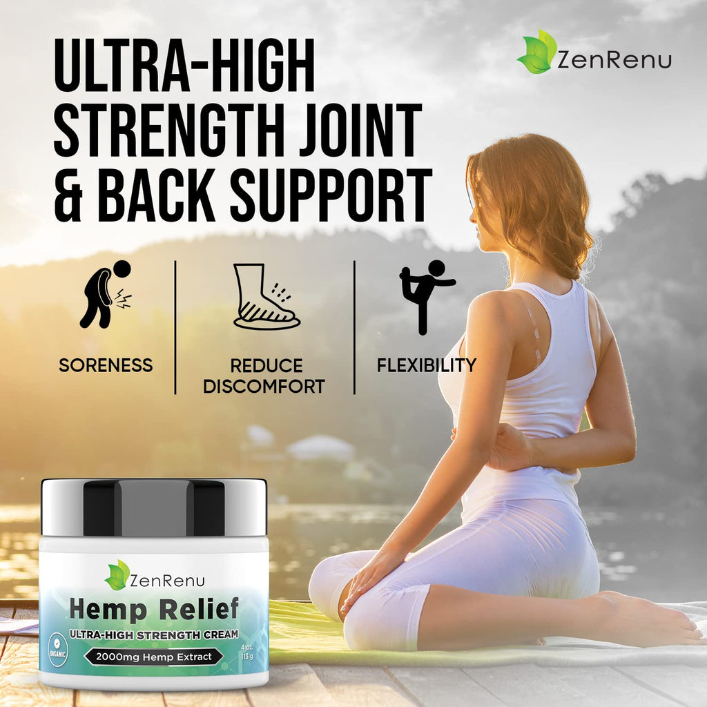 Hemp Cream Maximum Strength - Menthol Rub with Hemp Oil, Arnica, Lavender, Aloe Vera, Kava Kava, & Camphor - Natural Hemp Muscle Rub Cream for Skin, Muscles & Joints - ZenRenu, 4 oz ZenrenuBuy Supplements Australia