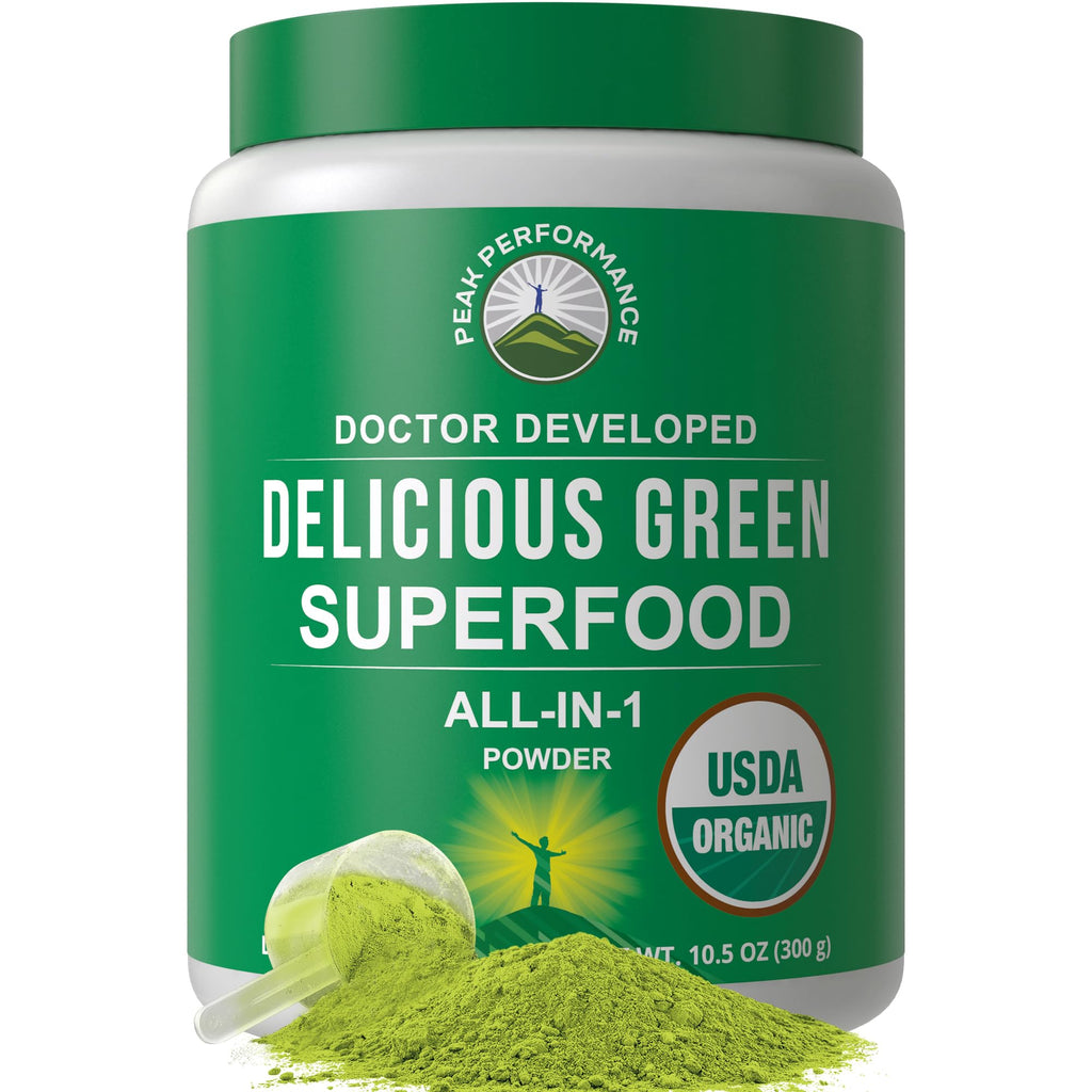 Peak Performance Organic Greens Superfood Powder. Best Tasting Super Greens Powder with 25+ Organic Ingredients for Max Energy and Athletic Performance. Vegan Keto Green Juice Daily Drink Peak PerformanceBuy Supplements Australia