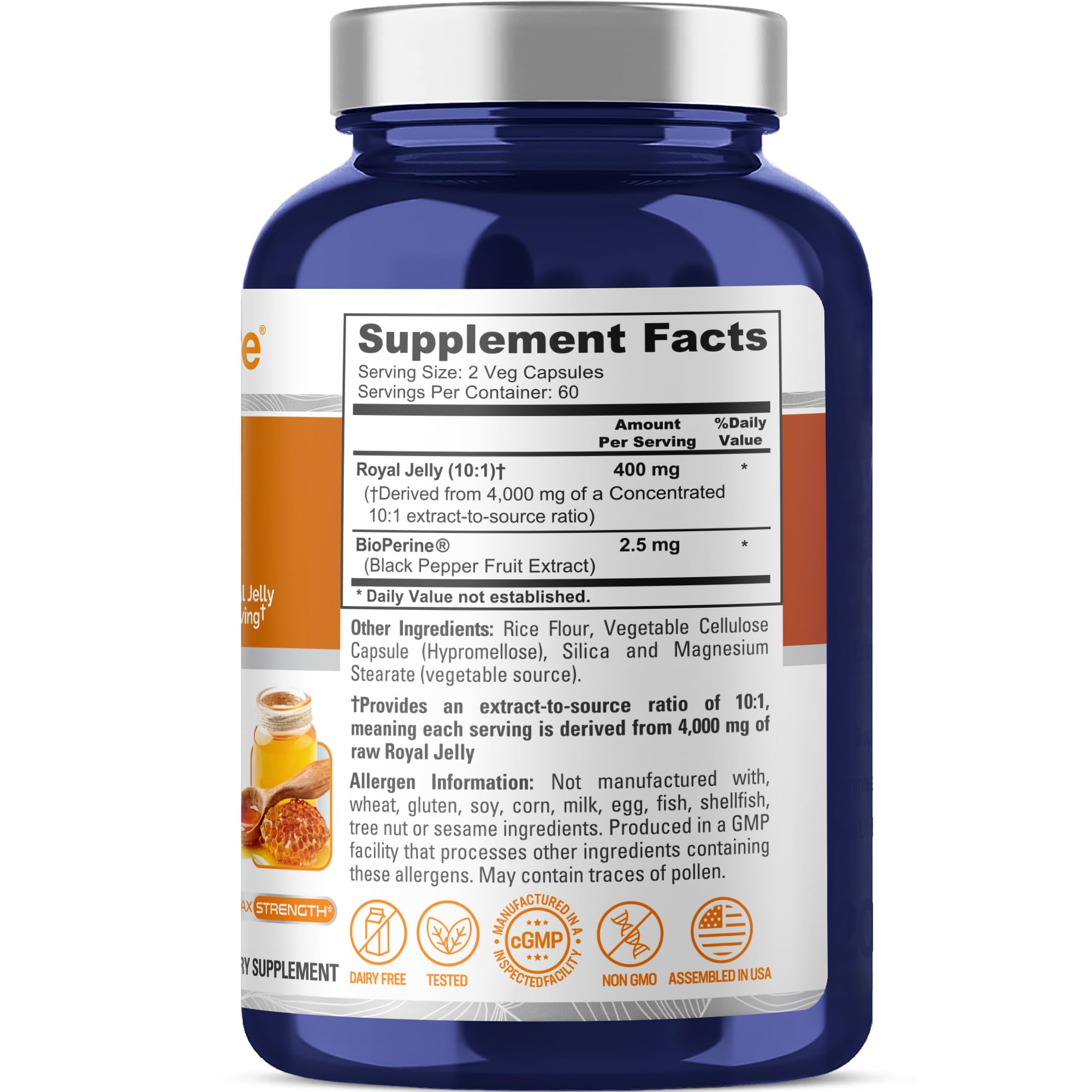 NusaPure Royal Jelly 10:1 Extract, 400 mg Equivalent to 4000mg - 120 Veggie Capsules (Non-GMO, Dairy Free, Dietary Supplement) NusaPureBuy Supplements Australia