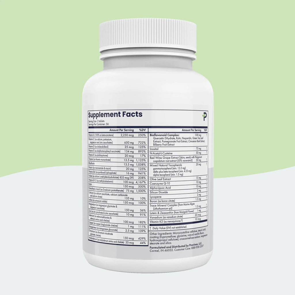 Previnex Multivitamin, Mineral & Antioxidant Plus - Multivitamin for Men & Women with Vital Nutrients, Vitamin C & Vitamin D & Vitamin E, 112 Tablets Previnex