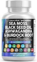 Clean Nutraceuticals Sea Moss Black Seed Oil Ashwagandha Turmeric Bladderwrack Burdock & Vitamin C Vitamin D3 with Elderberry