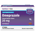 Box of Omeprazole delayed-release tablets 20 mg by HealthCare Aisle on a white background