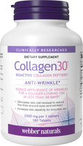 Webber Naturals Collagen30 Anti-Wrinkle, 2,500mg of Bioactive Collagen Peptides Per Serving (3 Tablets), 180 Tablets, Helps Reduce Deep Wrinkles, Fine Lines, Non GMO, Dairy, Gluten Free Webber Naturals buy supplements Au