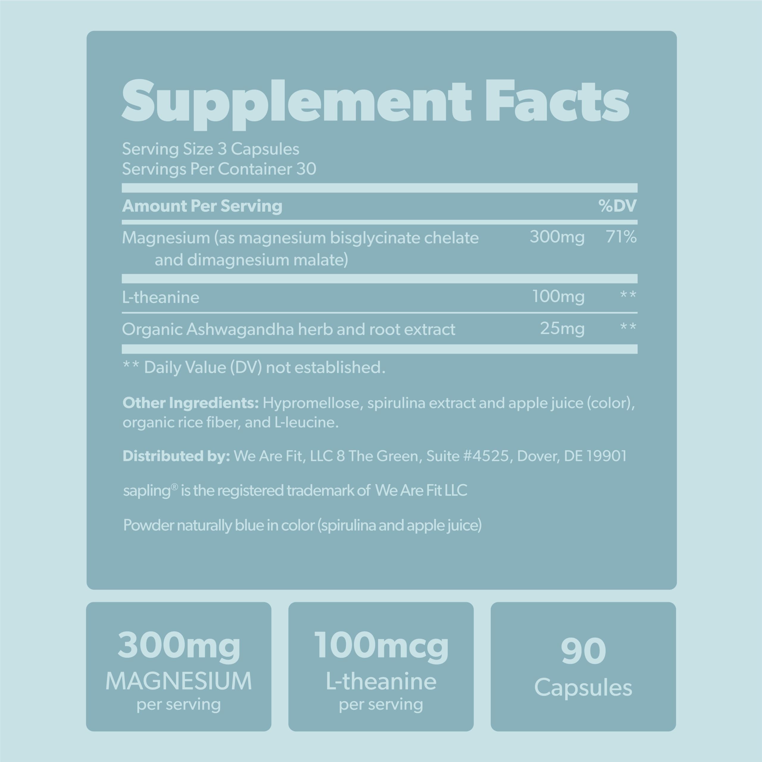 Magnesium Glycinate Complex Supplement - Chelated Magnesium Glycinate with Malate, Organic Ashwagandha, L-theanine & Blue Spirulina - High Absorption, Vegan, Non-GMO, 300mg, 90 Veggie Caps sapling buy supplements Au