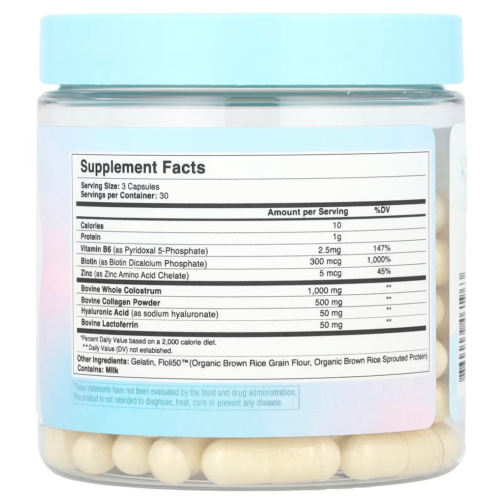 WONDERCOW Hair Skin and Nails Vitamins w/Bovine Colostrum, Collagen, Hyaluronic Acid, Biotin, Zinc, & Lactoferrin┃Supports Faster Hair Growth, Stronger Nails and Glowing Skin (30 Servings, Capsule) WONDERCOW buy supplements Au