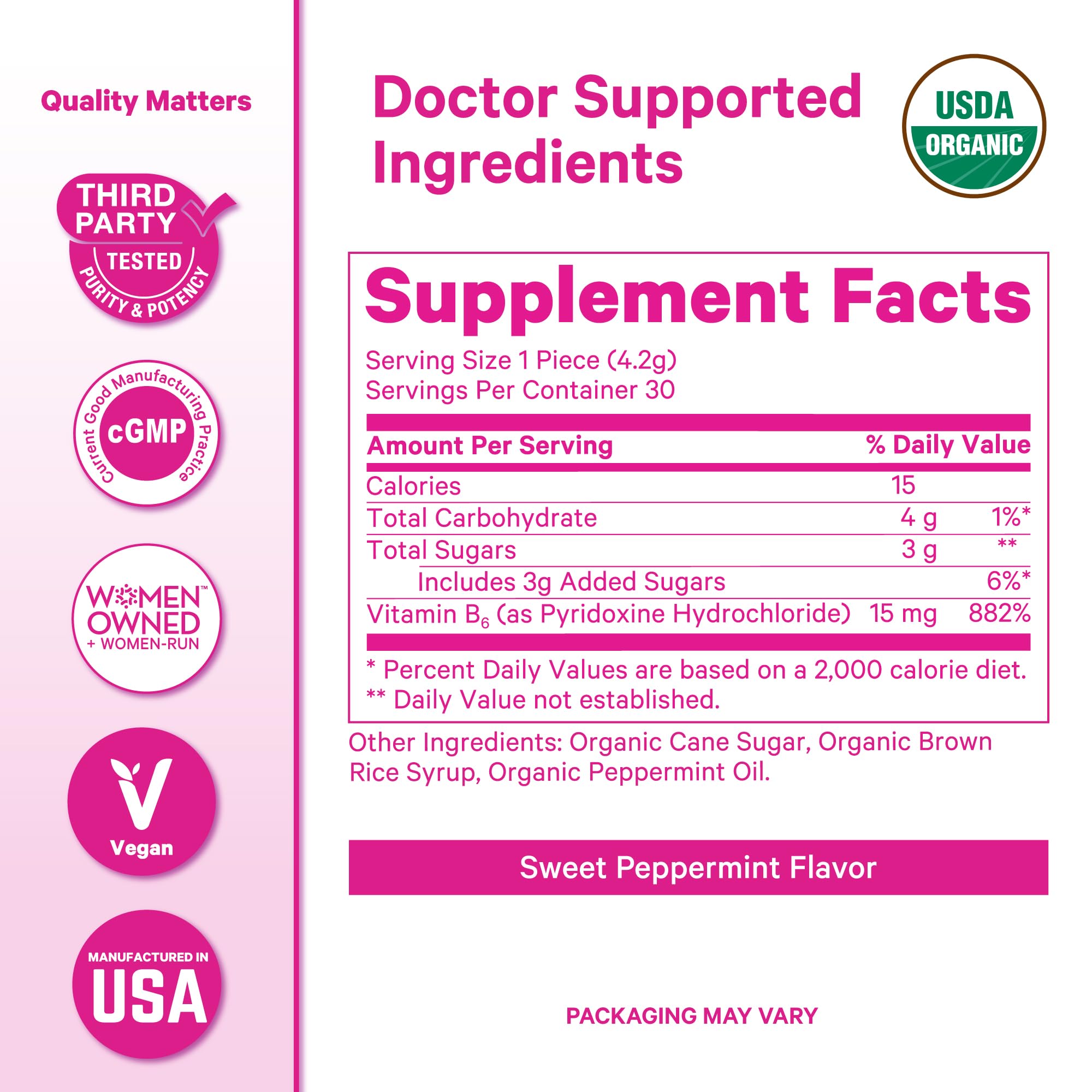 Pink Stork Organic Peppermint Sweets for Morning Sickness and Motion Sickness Support, Added Vitamin B6, 1st Trimester Pregnancy Must Haves - 30 Wrapped Peppermint Candies Pink StorkBuy Supplements Australia
