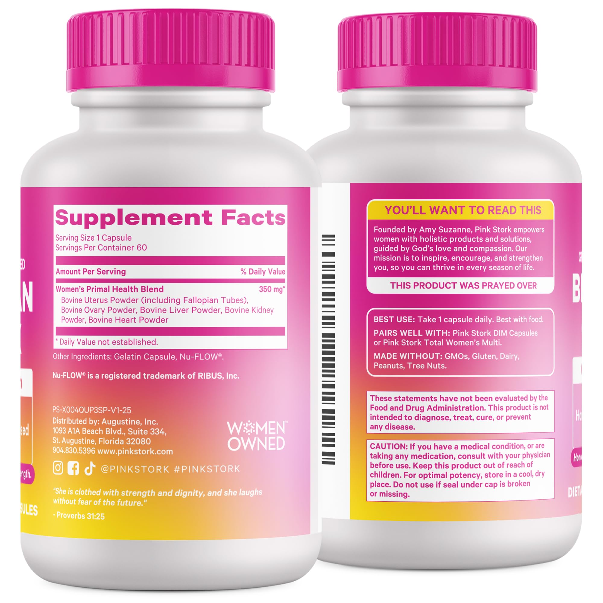 Pink Stork Beef Organ Supplement for Women | Grass-Fed Beef Liver Capsules with Iron, B12, CoQ10, Vitamin A | Primal Multivitamin for Female Hormone + Energy Support | 60 Capsules Pink StorkBuy Supplements Australia