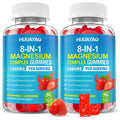 Two bottles of HUJAYAO 8-IN-1 Magnesium Complex Gummies with strawberry illustration on a white background.