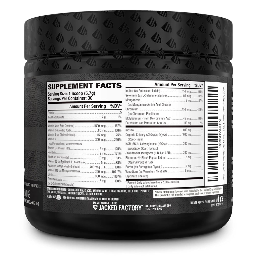 Jacked Factory Vita XT Performance Vitamin Powder - Daily Multivitamin Powder for Men with KSM-66 Ashwagandha, Prebiotic Fiber Jacked Factory