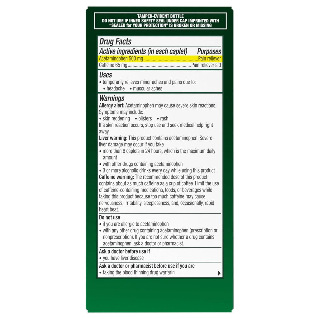 Excedrin Tension Headache Relief Caplets, Acetaminophen 500mg, Caffeine 65mg, Pain Reliever, Aspirin-Free, 100 Count ExcedrinBuy Supplements Australia