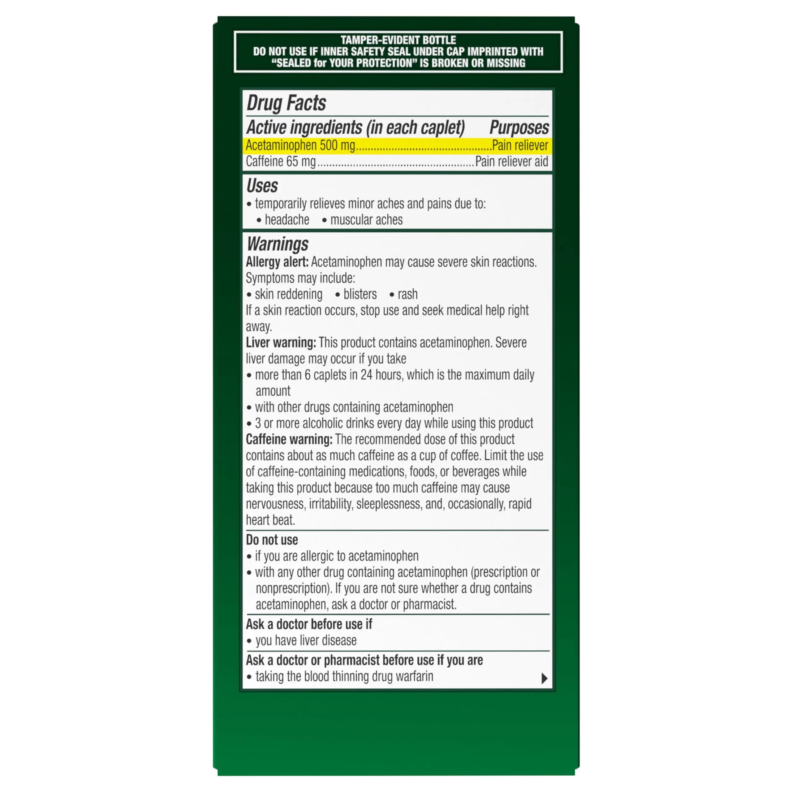 Excedrin Tension Headache Relief Caplets, Acetaminophen 500mg, Caffeine 65mg, Pain Reliever, Aspirin-Free, 100 Count ExcedrinBuy Supplements Australia