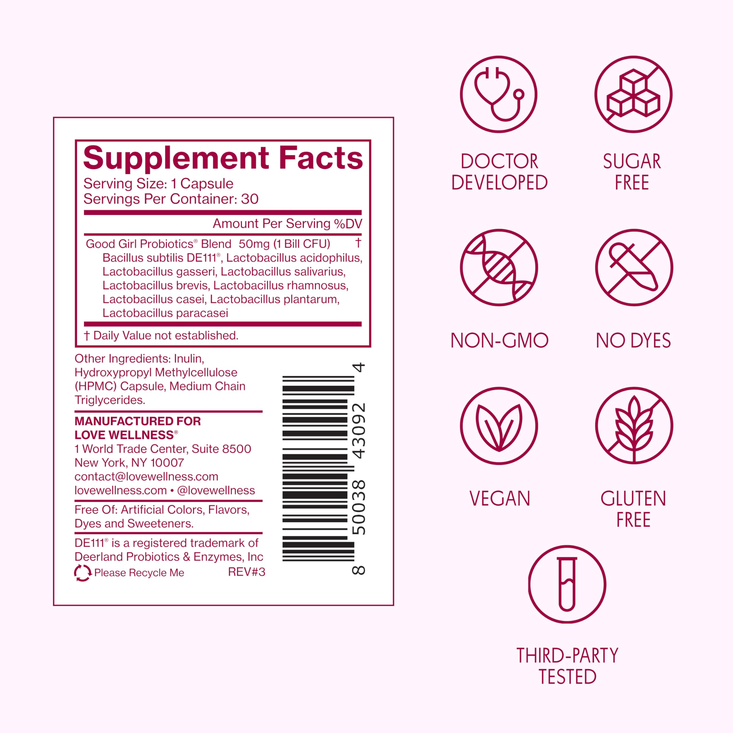 Love Wellness Good Girl Probiotics | Women’s Vaginal Health & pH Balance Supplement | 9-Strain Probiotic for Urinary Tract, Yeast, Odor & Immune Support | Gluten-Free (30-Day Supply) Love WellnessBuy Supplements Australia