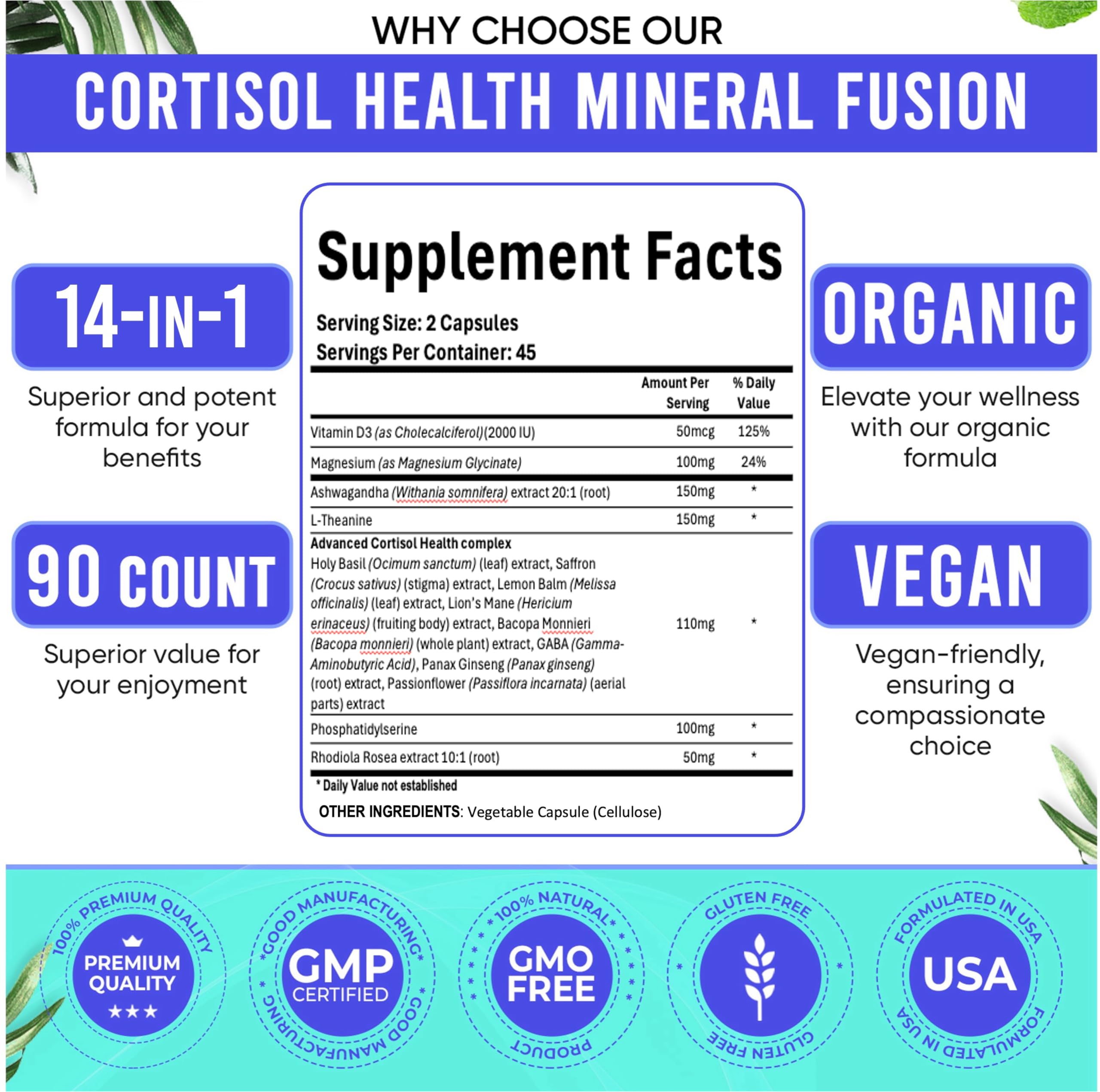Adndale Cortisol Supplements for Women. Cortisol Reducer 14-in-1 Ashwagandha Supplement with Magnesium Glycinate, L-Theanine & More. 90 Capsules. AdndaleBuy Supplements Australia