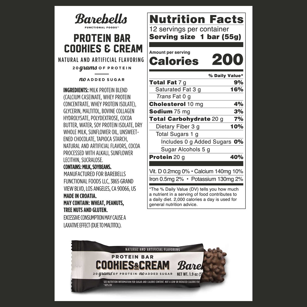 Barebells Protein Bars Cookies & Cream - 12 Count, 1.9oz Bars - Protein Snacks with 20g BAREBELLSBuy Supplements Australia