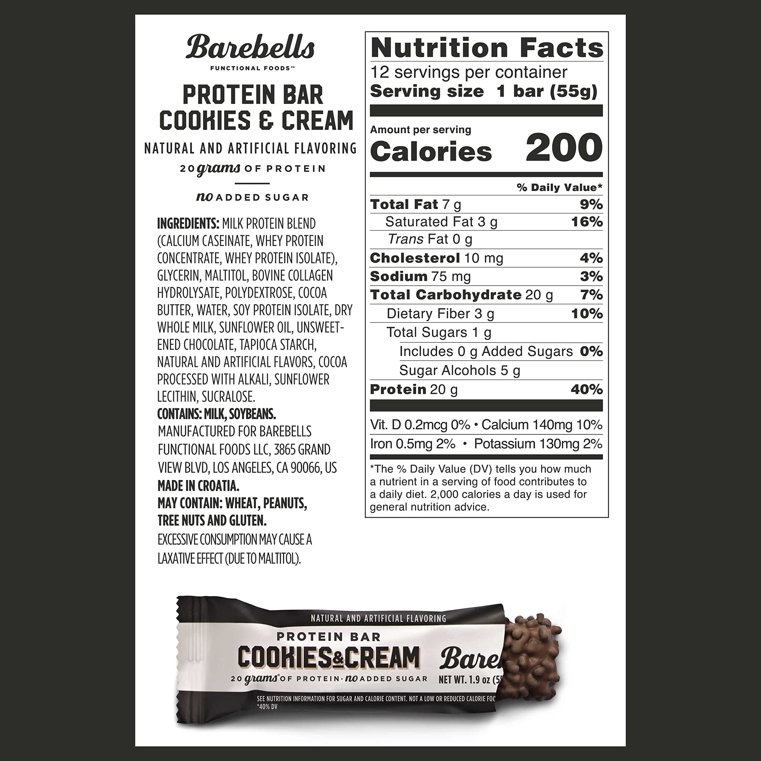 Barebells Protein Bars Cookies & Cream - 12 Count, 1.9oz Bars - Protein Snacks with 20g BAREBELLSBuy Supplements Australia